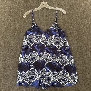 Show Me Your Mumu Romper Women's Medium Blue White Boho Print Spaghetti Strap